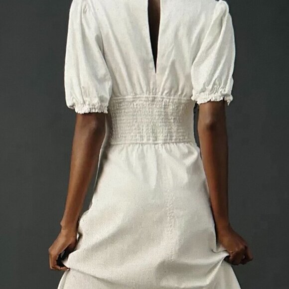 Anthropologie Maeve Puff-Sleeve Corset Linen Blend Midi Dress Size L - Picture 4 of 13